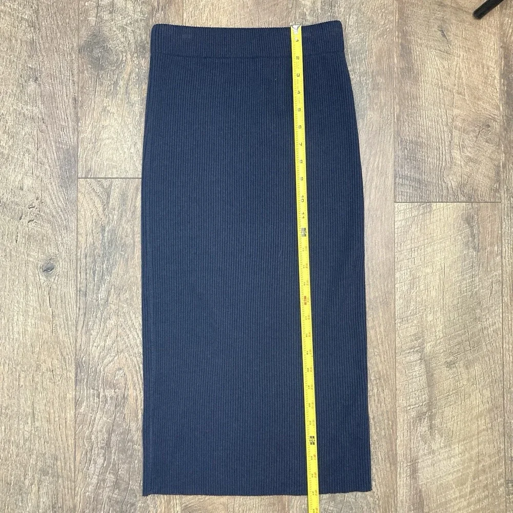 Vince NWT Navy Blue Ribbed Fitted Pencil Midi Skirt Office V566583114 sz‎ XS